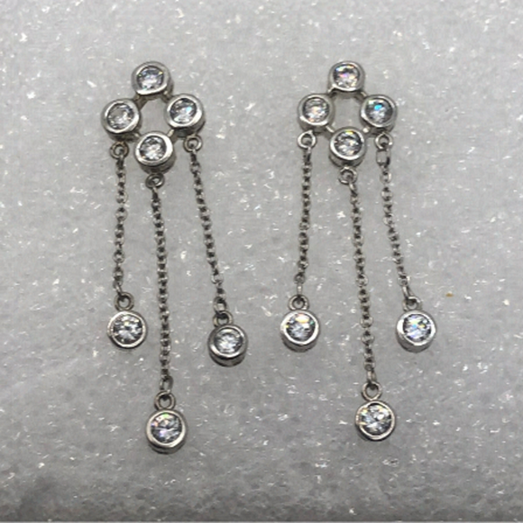 Sterling Silver CZ Stone Clover Style Design Dangle Stud Earrings 1.7” - Picture 1 of 4